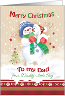 Christmas To Dad, From Young Son - Snow Boy Hugging Snow Puppy card