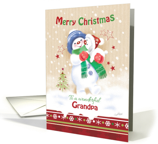 Christmas For Grandpa - Blue Snow Child Hugging Snow Puppy card