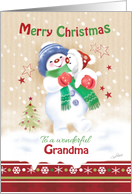 Christmas For Grandma - Blue Snow Child Hugging Snow Puppy card