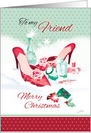 Christmas, Friend - Red Ladies Shoes with Perfume in Snow card