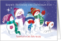 Child’s Birthday, Christmas Eve-Snow Babes & Snow Puppy spot Santa card