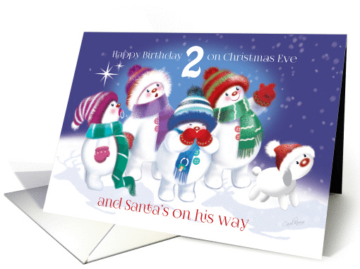 Age 2 Birthday, Christmas Eve-Snow Babes & Snow Puppy spot Santa card