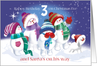 Age 3 Birthday, Christmas Eve-Snow Babes & Snow Puppy spot Santa card