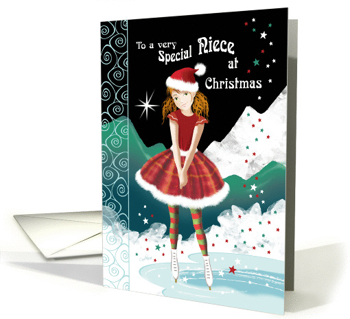 Niece, Christmas-Tween Girl Skating in Magical Snow Scene card