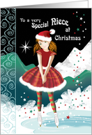 Niece, Christmas-Tween Girl Skating in Magical Snow Scene card