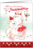 Christmas, Goddaughter - Cute Baby Girl Cuddles Her Teddy card