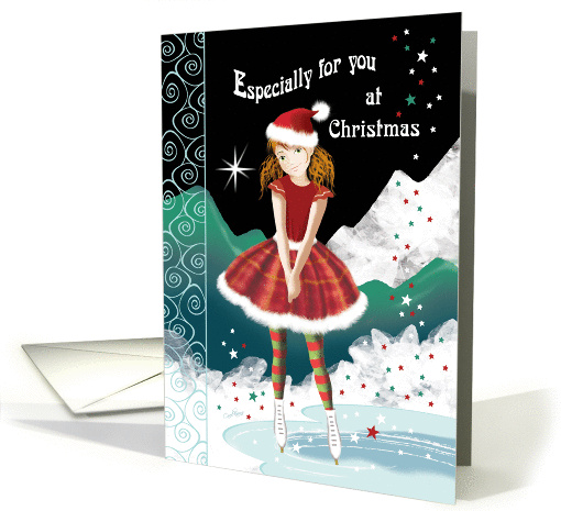 Young Girl on Skates in Magical Snow Scene at Christmas card (1336410)