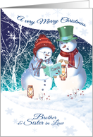 Christmas, to Brother & Sister in Law. Carol Singing Snowman & woman card