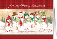 Christmas, 7 Vintage Style Snowmen & Snowwomen Carol Singing card