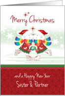 Lesbian, Christmas, Sister & Partner. 2 Polar Bears Ice Skate Together card