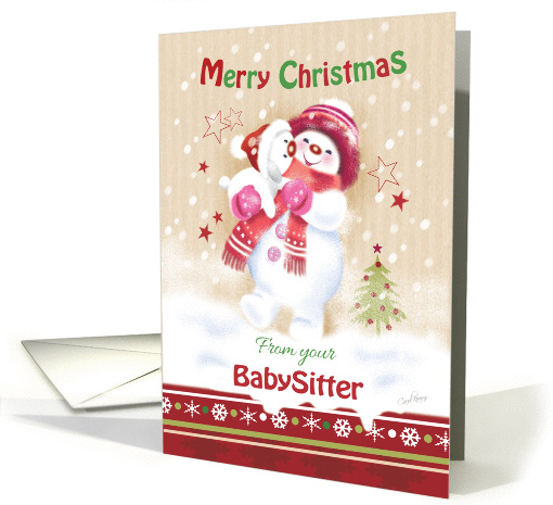 Christmas, From Babysitter. Cute Little Snow Girl Hugs... (1339160)
