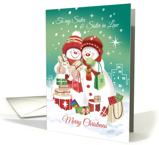 Lesbian, Christmas, Sister & Sister in Law. 2 Shopping Snow women card