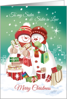 Lesbian, Christmas, Sister & Sister in Law. 2 Shopping Snow women card