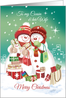 Lesbian, Christmas, Cousin & Wife. 2 Shopping Snow women card