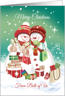 Lesbian, Christmas. From Both of Us. 2 Snow women Shopping card