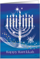 Happy Hanukkah. Elegant White Glass-effect, 9 Branched Menorah card