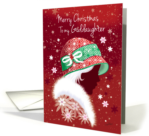 Christmas, Goddaughter - Girl in Trendy Red Hat card (1340694)