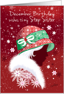 December Birthday, Step Sister - Girl in Trendy Red Hat card