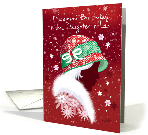 December Birthday, Daughter in Law - Girl in Trendy Red Hat card