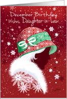 December Birthday, Daughter in Law - Girl in Trendy Red Hat card