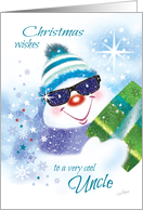 Christmas, Uncle - Cool Snowman in Sunglasses with Present card