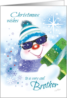 Christmas, Brother - Cool Snowman in Sunglasses with Present card