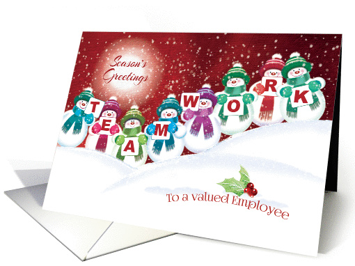 Business, Teamwork, Christmas-Group of Snowmen Spelling Teamwork card