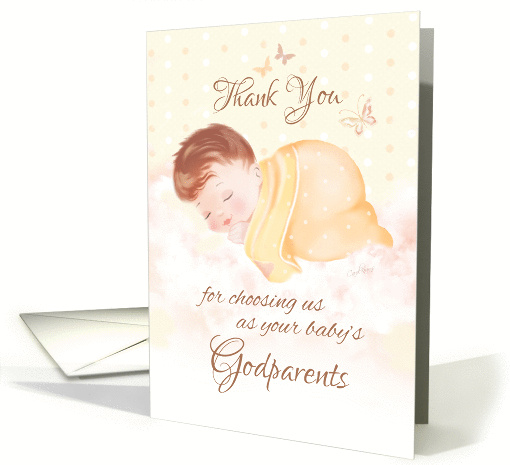 Thank You, for Choosing Us as Godparents, Baby on Clouds in Lemon card