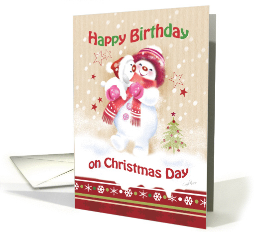 Birthday, Christmas Day, Girl - Snow Child carrying Snow Puppy card
