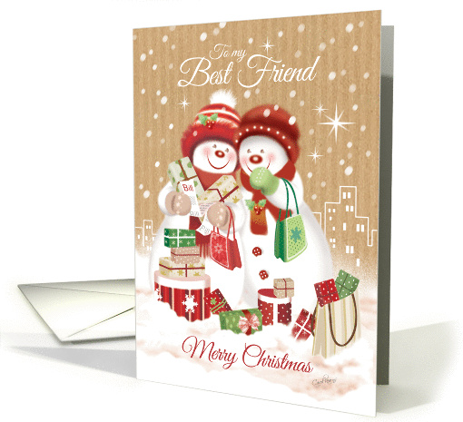 Christmas, Best Friend - Two Snow Women Shopping in the City card