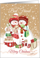 Christmas, Best Friend - Two Snow Women Shopping in the City card