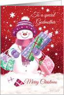 Christmas, Godmother- Cute Snow Women Shopping with Presents card