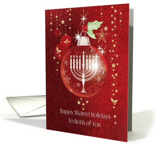 Interfaith, Christmas, Hanukkah, Both of You - Bauble & Menorah card