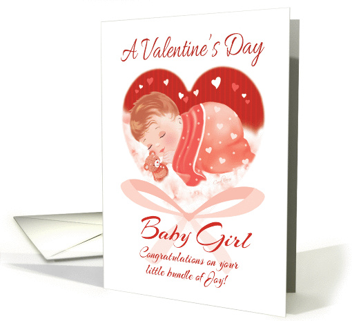 Valentine's Day, Baby Girl - Heart with Cute Baby Asleep inside card