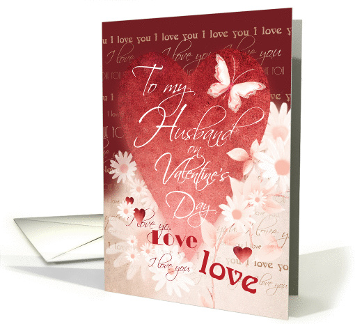 Valentine's Day, Husband - Large Red Heart, Cream Flowers, Words card