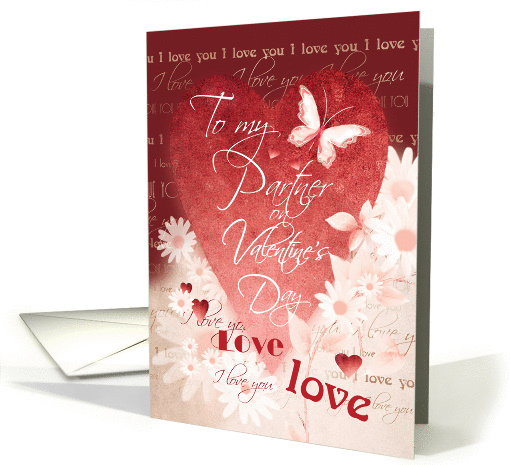 Valentine's Day, Partner - Large Red Heart, Cream Flowers, Words card