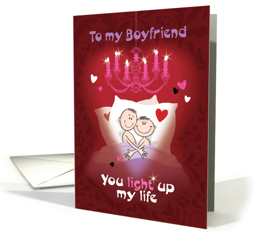 Gay Valentine for Boyfriend - Cartoon Male Couple in Bed card