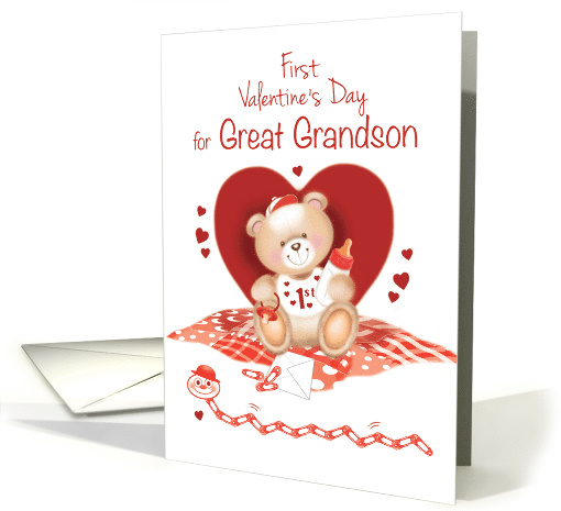 Great Grandson, 1st Valentine's Day-Teddy Sitting against... (1354026)