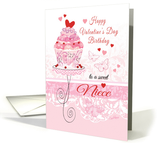 Niece, Valentine's Day, Birthday - Pink Cupcake on Stand card