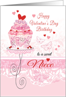 Niece, Valentine’s Day, Birthday - Pink Cupcake on Stand card