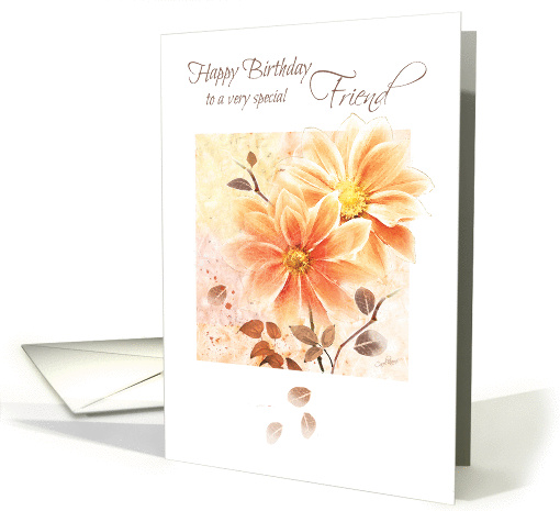 Birthday, Friend, 2 Orange Flowers with Sepia Leaves. card (1372940)