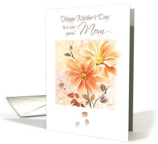 Mother's Day, Mom. Two Orange Flowers with Sepia Leaves. card