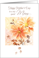Mother’s Day, Mom. Two Orange Flowers with Sepia Leaves. card