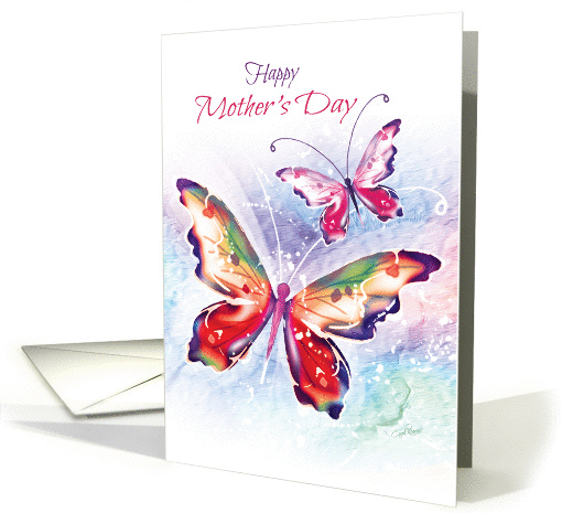 Mother's Day, 2 Colourful Butterflies on a Water-color... (1373186)