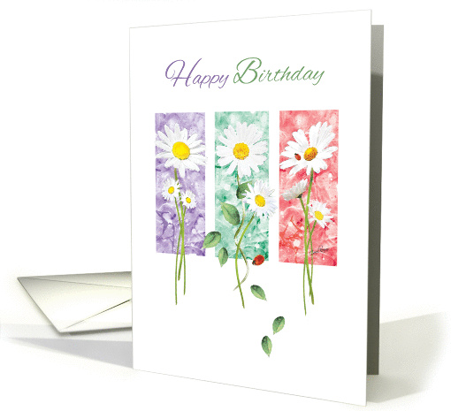 Happy Birthday, General - 3 Long Stem Daisies on Color Panels card