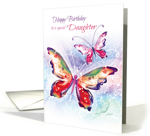 Birthday, Daughter - 2 Colorful Butterflies on Soft Water-color card