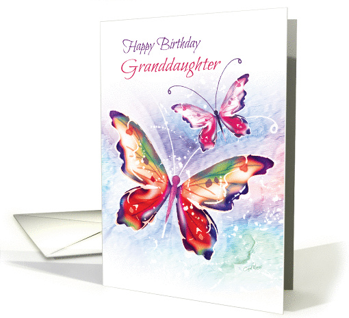 Birthday, Granddaughter - 2 Colorful Butterflies on Soft... (1376108)