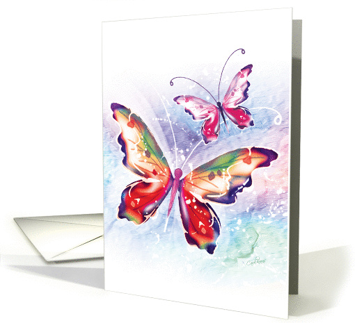 Blank - 2 Colorful Butterflies on Soft Water-color card (1376118)