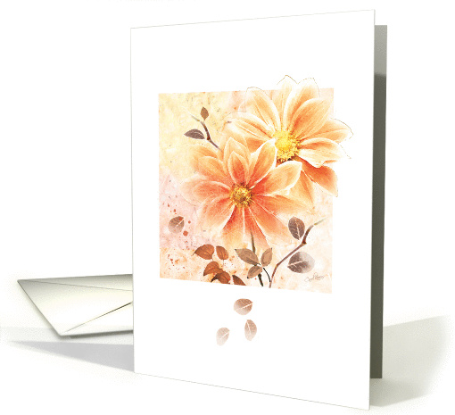Blank, Any Occasion - 2 Orange Flowers with Sepia Leaves card