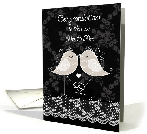 Lesbian Wedding Congratulations, Decorative Birds kissing card